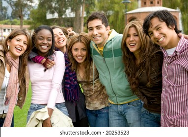 Happy Group Of Young People At A University College