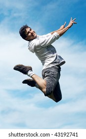 happy guy jumping