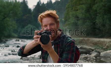 Similar – Image, Stock Photo Young hiker in river landscape