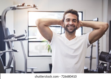 Happy Gym Dude With Hands Behind Head, Portrait