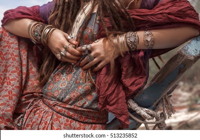 happy gypsy style young woman close up