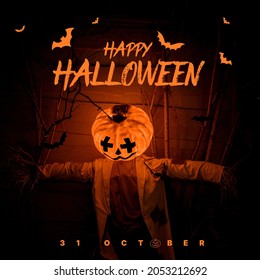 Happy Halloween Typography With Pumpkin Man Background - Powered by Shutterstock