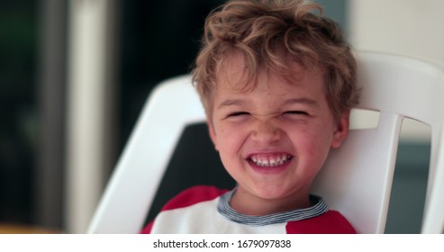 Happy Handsome Child Toddler Boy Smiling And Laughing, Authentic Real Life Laugh And Smile