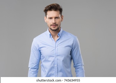 Happy handsome man wear blue shirt