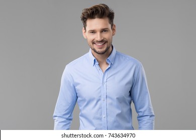 Happy Handsome Man Wear Blue Shirt Stock Photo 743634970 | Shutterstock