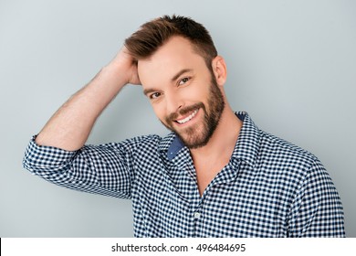 Happy Handsome Smiling Man Touching His Hair