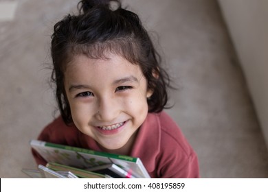 Happy, Healthy Sweet Face Mixed Caucasian - Asian Boy,kid,child In Kindergarten Student Uniform Holding Book,cheerful Smiling With Dimples Exciting For Go Back To Elementary School After Fun Summer.