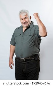 Happy Hispanic Elderly Man Celebrating - Mature Man Smiling On White Background - Senior Man Formal Shirt Mockup