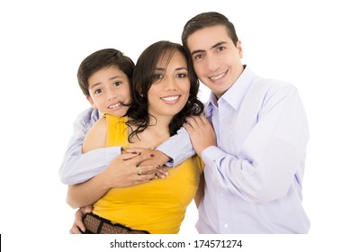 Happy Hispanic Family Portrait Smiling Together