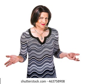 Happy Hispanic Transgender Woman With Hands Outstretched On White Background