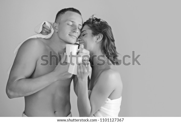 Happy Husband Kissing On Cheek Her People Stock Image