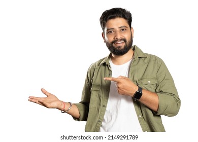 Happy Indian Male Model Showing Index Finger 