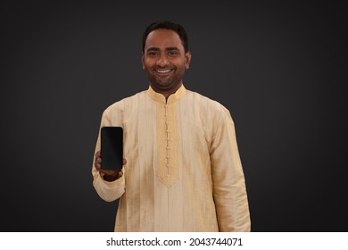 Happy Indian Man Holding Mobile Phone