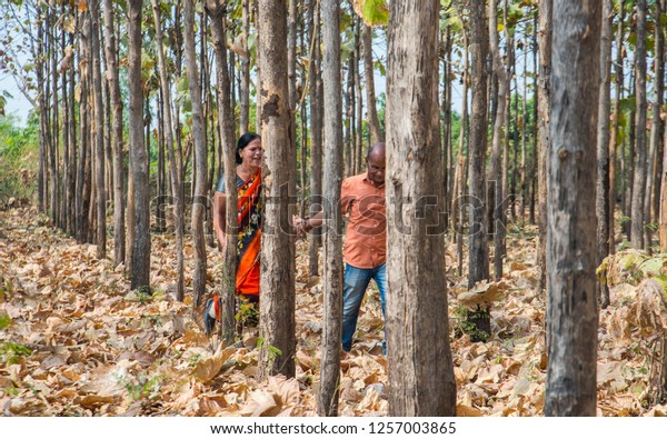 Happy Indian Senior Couple Walking Forest Stock Photo 1257003865 ...