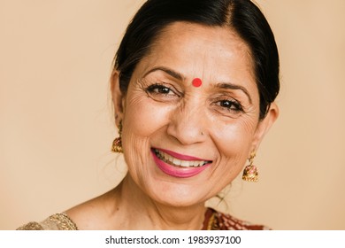 Happy Indian Woman Wearing A Bindi