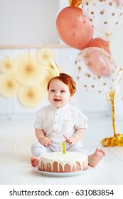 Happy Infant Baby Boy Celebrating His First Birthday