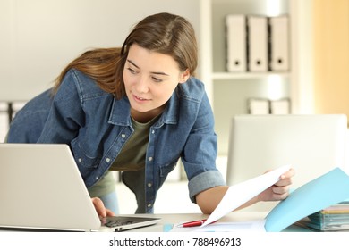 Happy Intern Working Comparing Documents On Stock Photo 788496913 ...