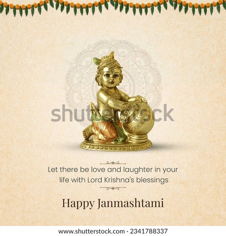 Happy Janmashtami and lord Krishna Dahi handi statue