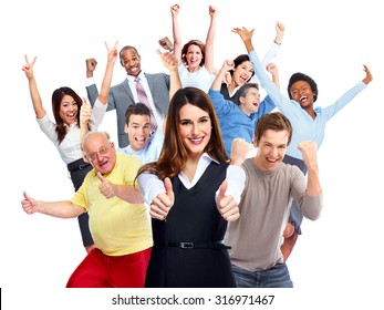Happy joyful people group isolated white background. - Shutterstock ID 316971467