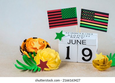 Happy Juneteenth Day, 19th Of June Celebration Concept With Black Liberation African American Flags