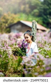 Happy Karen Girls With His Flower Garden