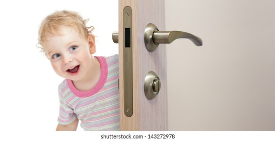 Happy Kid Behind Door