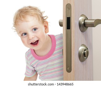 Happy Kid Behind Door