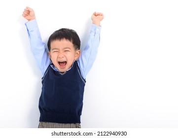 Happy Kid boy having fun on white background