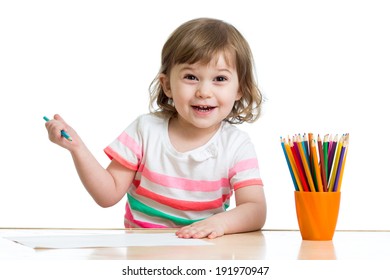 Happy Kid Girl Drawing Pencils Stock Photo 191970947 