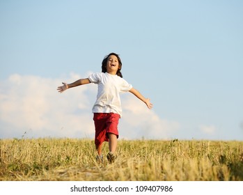 Happy Kid Running On Beautiful Field Stock Photo 109407986 | Shutterstock