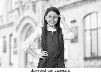 Happy Kid Wear Glasses And Formal Uniform Dress On September 1, School Education