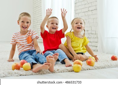 Happy Kids Playing At Home