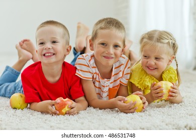 Happy Kids Playing At Home