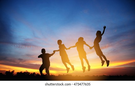 Happy Kids Silhouettes Having Fun On Stock Photo 473477635 | Shutterstock