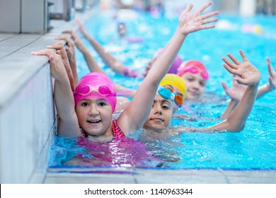 Happy Kids Swimming Pool Young Successful Stock Photo (Edit Now) 1140963410