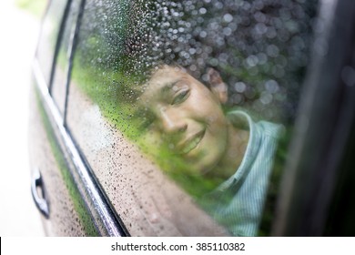 Happy Kids Travel By The Car