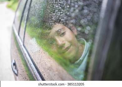 Happy Kids Travel By The Car