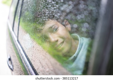 Happy Kids Travel By The Car