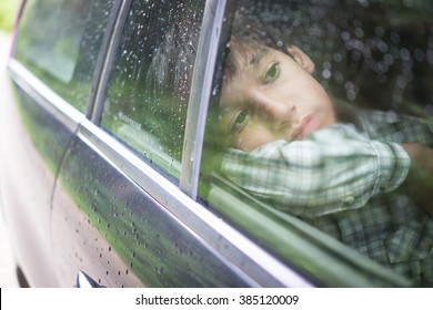 Happy Kids Travel By The Car