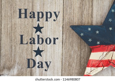 Happy Labor Day Greeting, USA patriotic old star on a weathered wood background with text Happy Labor Day - Shutterstock ID 1146980807