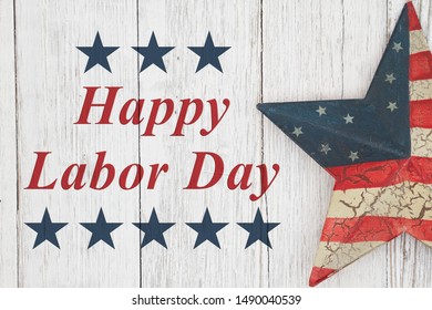 Happy Labor Day Greeting, USA patriotic old star on a weathered wood background with text Happy Labor Day - Shutterstock ID 1490040539