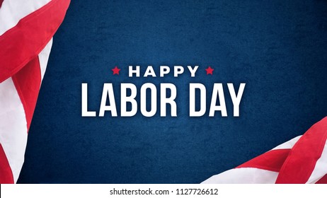 Happy Labor Day Text Over Dark Blue Background Texture with Patriotic American Flags - Shutterstock ID 1127726612