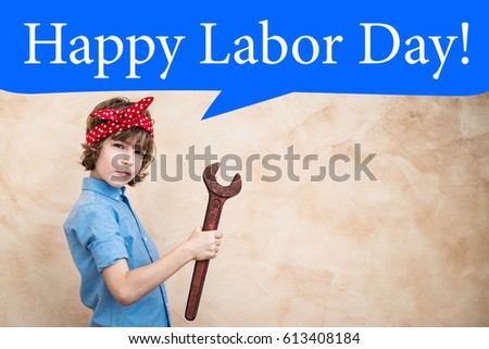 Happy Labor day! We can do it. Symbol of girl power and feminism concept