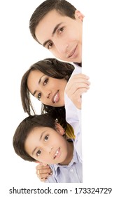 Happy Latino Family Portrait - Isolated Over A White Background