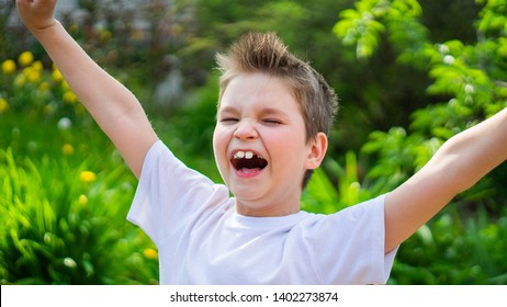 Happy Laughing Boy Hands Spreading Open Stock Photo 1402273874 ...