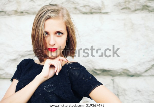 Happy Laughing Smiling Young Woman Short Stock Photo Edit Now