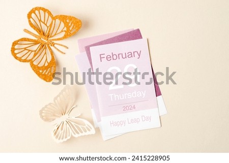 Happy Leap day or leap year slogan. Calendar page 29 February, month 2024 or 2028 and 366 days. 29th Day of february.