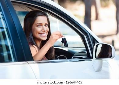 Happy Learner Driver Young Girl Smiling Portrait With Car Keys