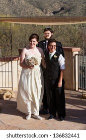 Happy Lesbian Couple At Civil Union With Rabbi