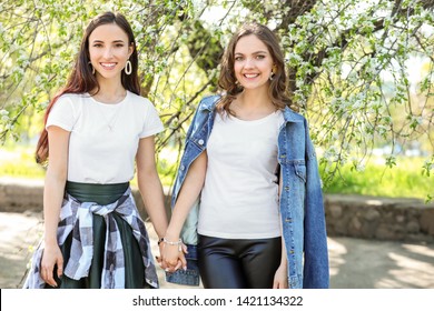 Happy Lesbian Couple On Spring Day